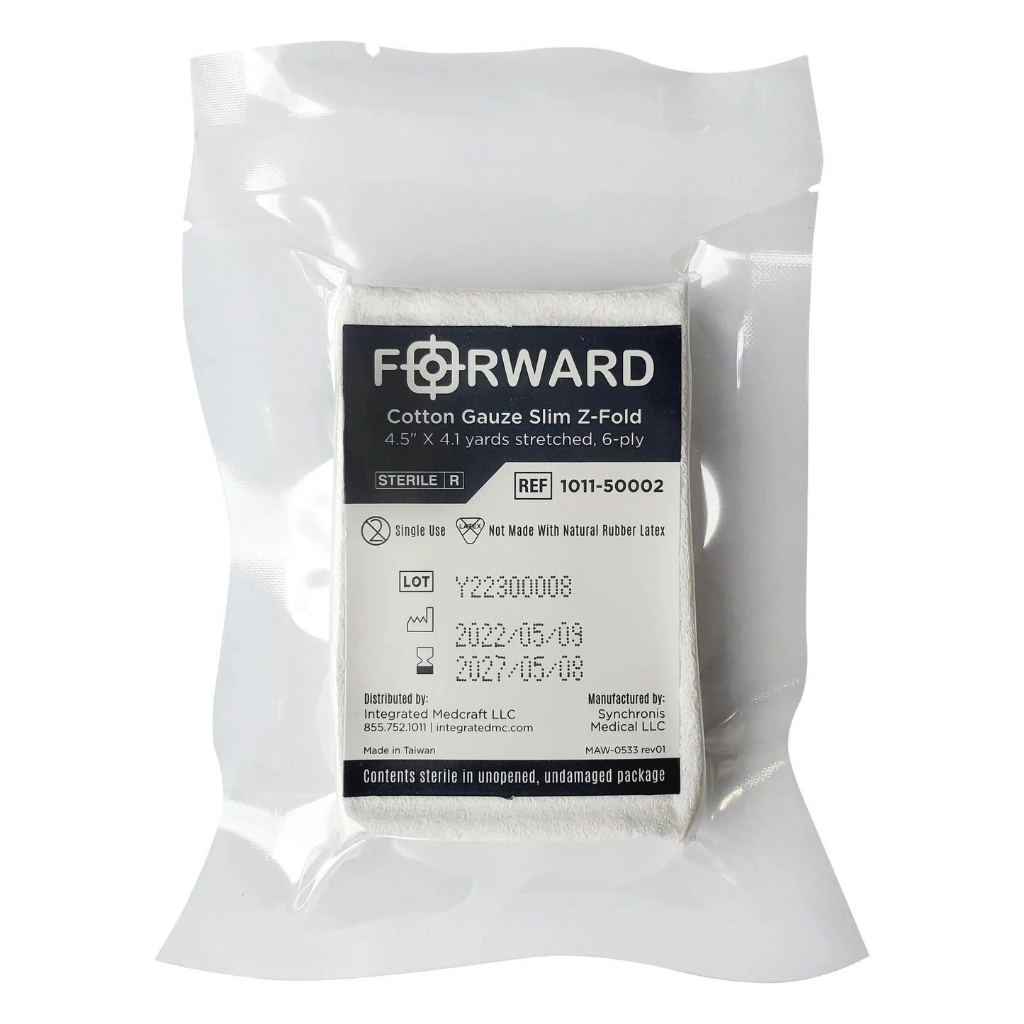 Forward Cotton Gauze Slim Z Fold, 6 ply, Sterile, 4.5" x 4, 1 yrd 130/CS