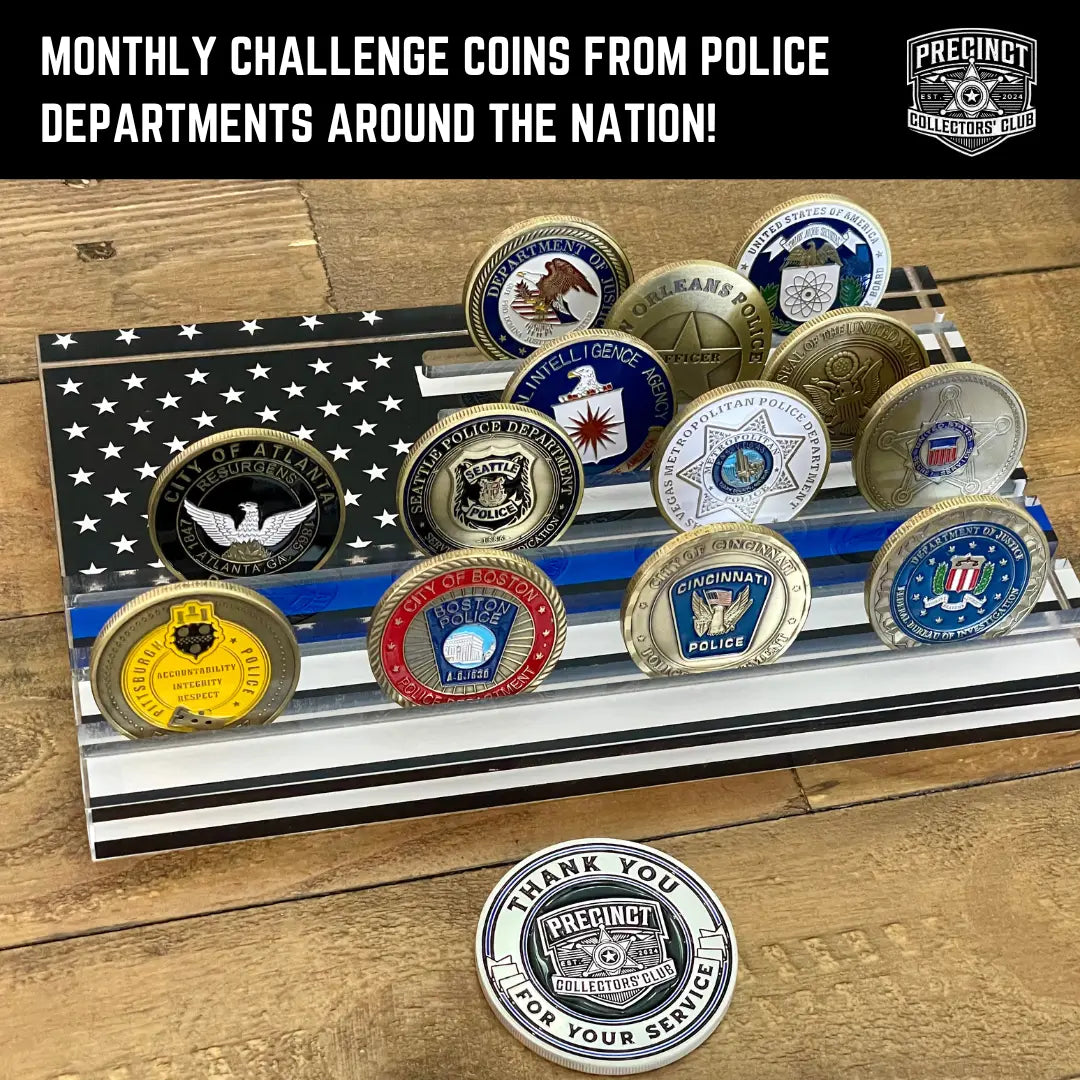 Challenge Coin Tabletop Flag Display - Thin Blue Line Precinct Collectors' Club