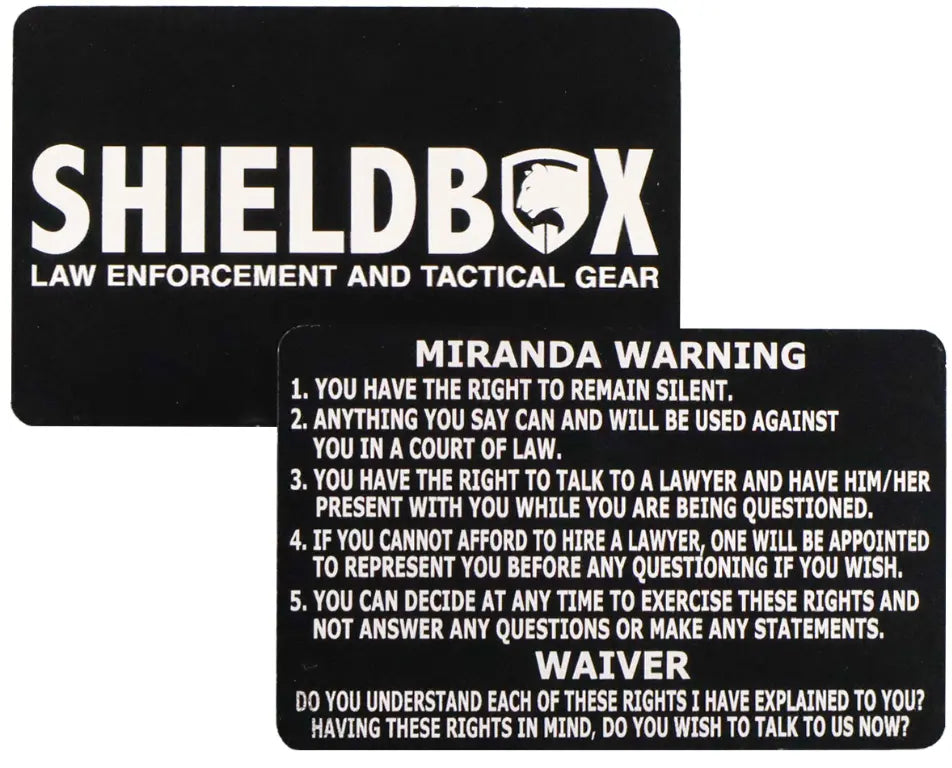 Metal Miranda Warning Card ShieldBox