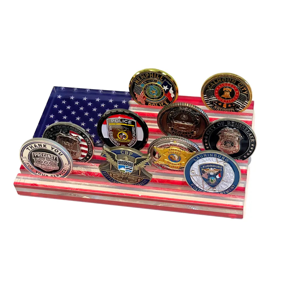 Challenge Coin Tabletop Flag Display - American Flag Precinct Collectors' Club