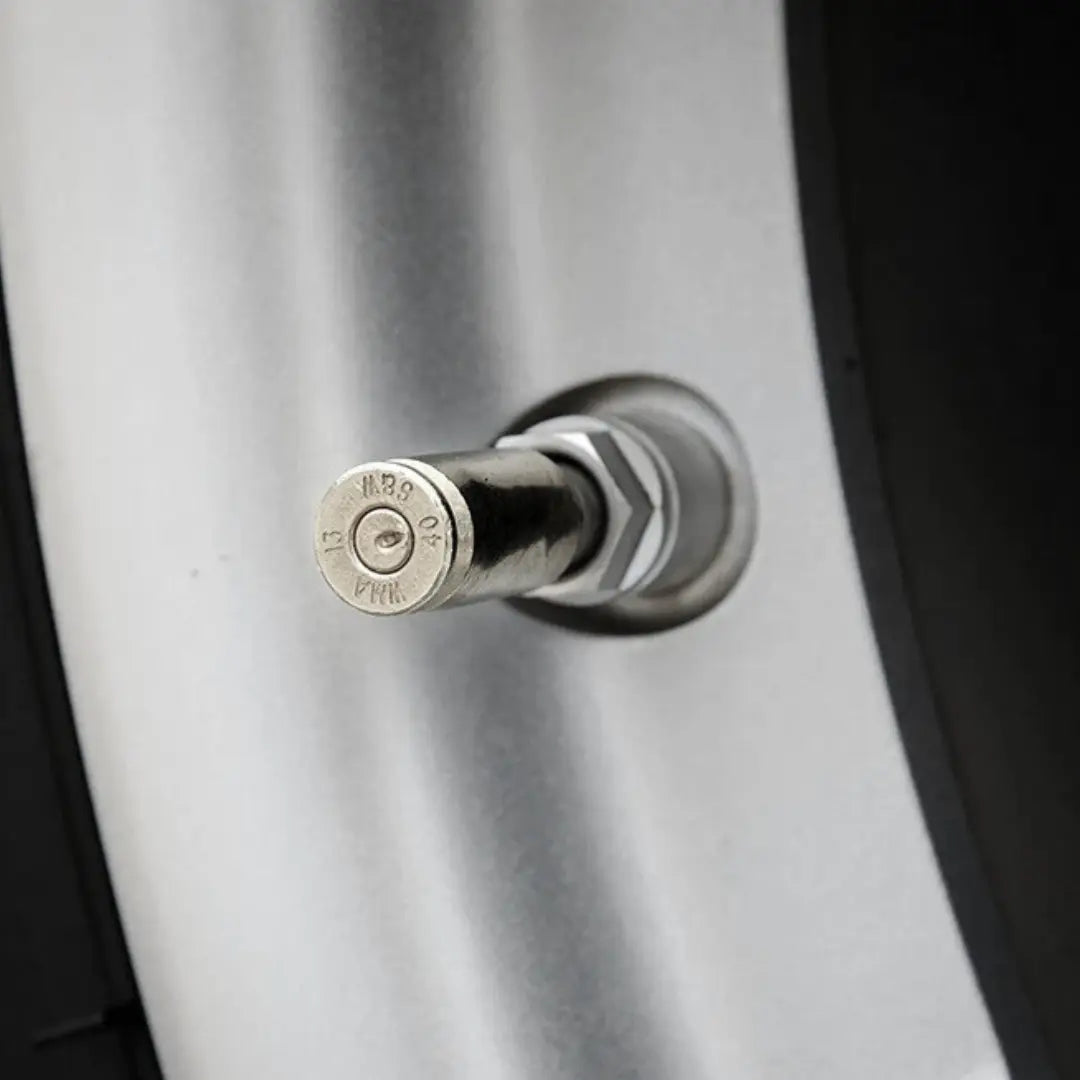 40 Cal Car Valve Caps - Set of 4, Silver Hollow-Point Gear