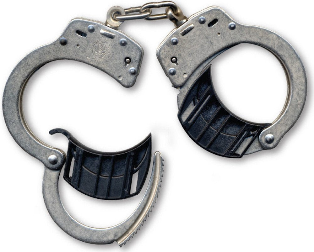 Law enforcement restraints including handcuffs, flex cuffs, hobbles, and key accessories.