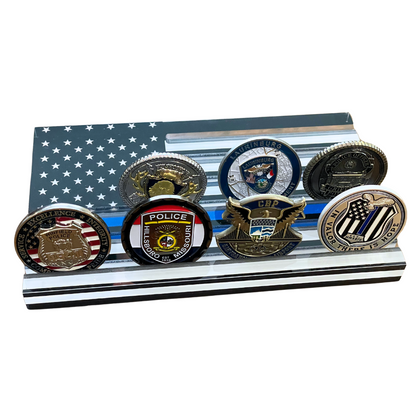 Challenge Coin Tabletop Flag Display - Thin Blue Line