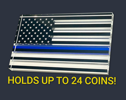 Challenge Coin Tabletop Flag Display - Thin Blue Line